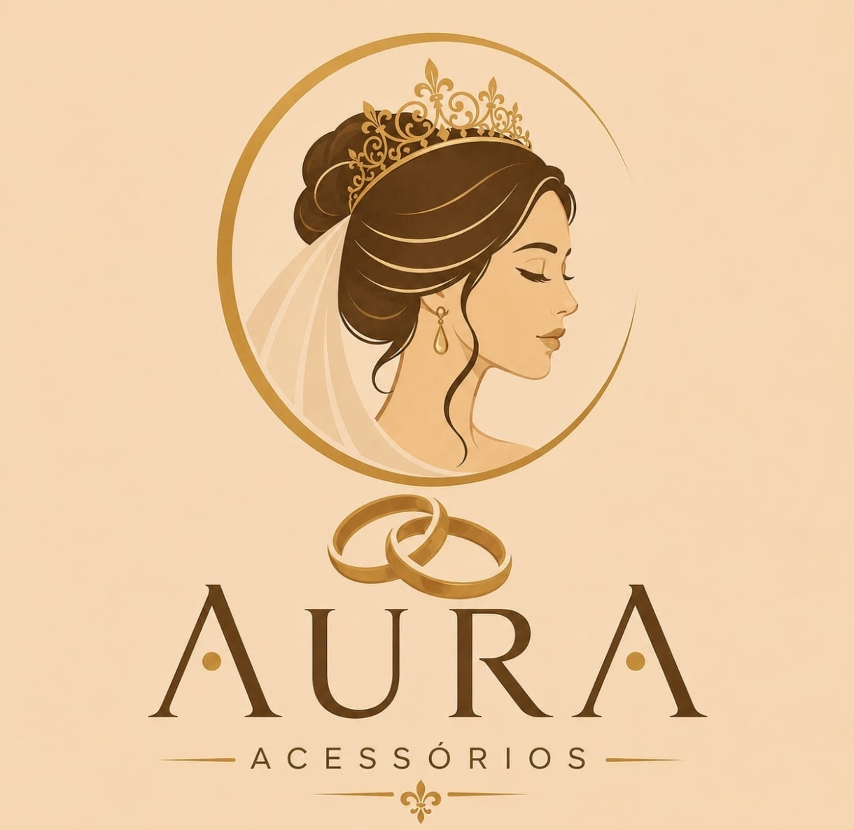 Ilustração elegante de noiva com coroa, véu e alianças